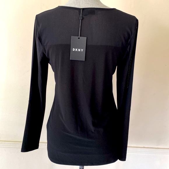 DKNY POLISHED NATURE 🖤BLACK🖤 MESH LONG SLEEVE PULLOVER TOP SIZE SMALL 🌟NWT🌟 - Picture 9 of 16